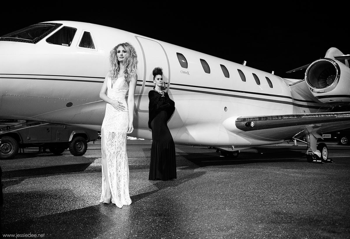 fashion model editorial with airplane in orlando