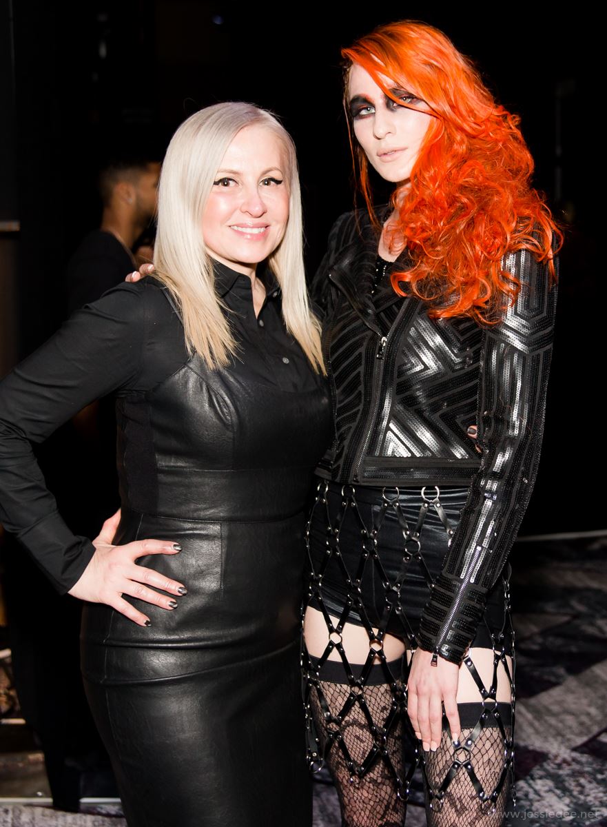 matrix hairstylist dilet backstage with her model with orange hair