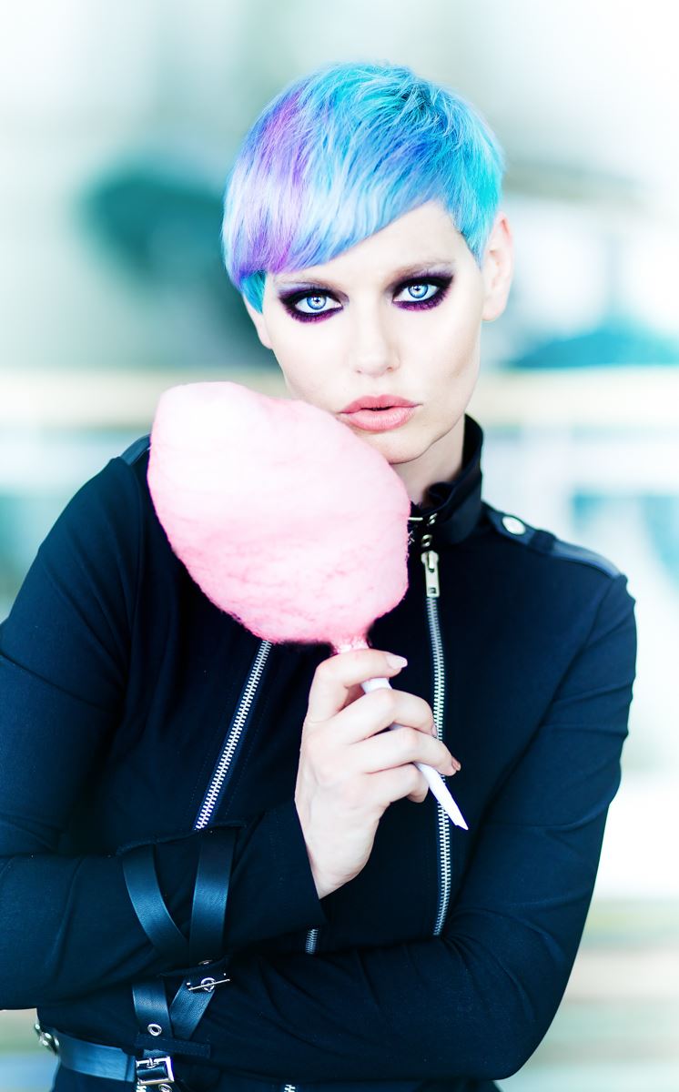 cotton candy Blue and purple short hair model by hair god zito and philip wolff matrix 